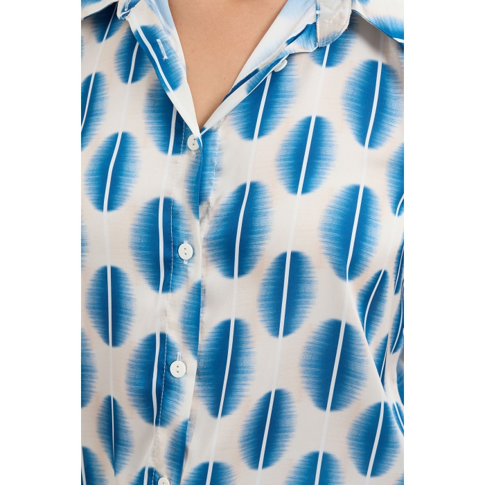 3964 Hafif Dökümlü Saten Gömlek - B.Mavi