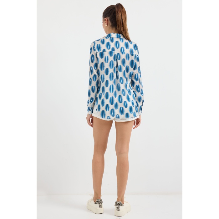 3964 Hafif Dökümlü Saten Gömlek - B.Mavi