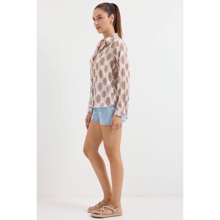 3964 Hafif Dökümlü Saten Gömlek - B.Kahverengi