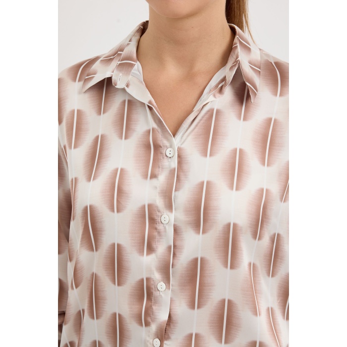 3964 Hafif Dökümlü Saten Gömlek - B.Kahverengi