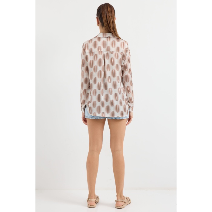 3964 Hafif Dökümlü Saten Gömlek - B.Kahverengi