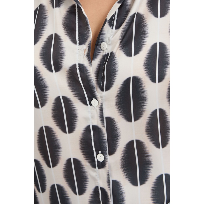 3964 Hafif Dökümlü Saten Gömlek - B. Siyah