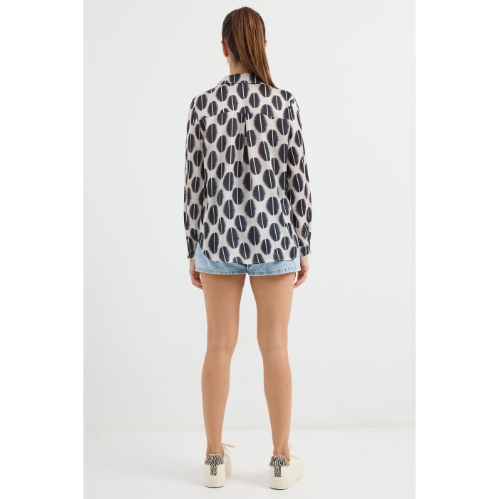 3964 Hafif Dökümlü Saten Gömlek - B. Siyah