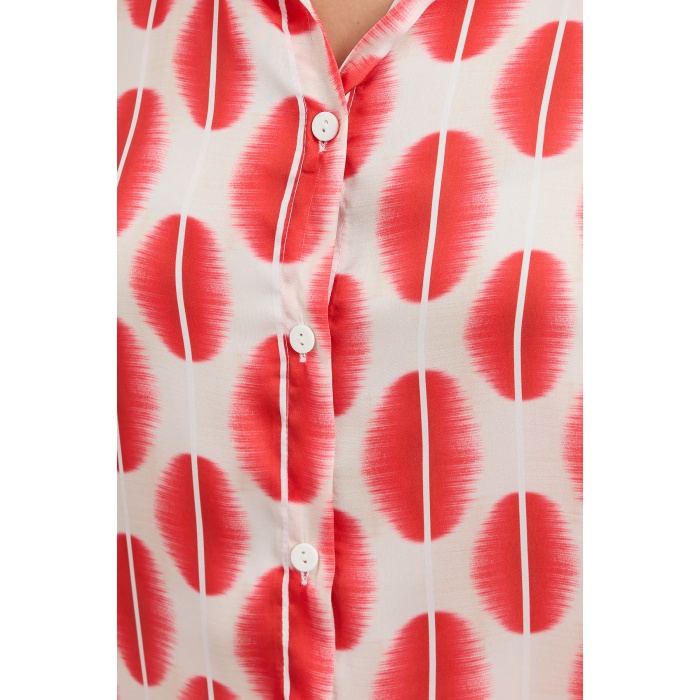 3964 Hafif Dökümlü Saten Gömlek - B.Kırmızı