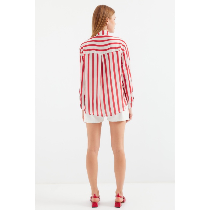 3964 Hafif Dökümlü Saten Gömlek - A.Kırmızı