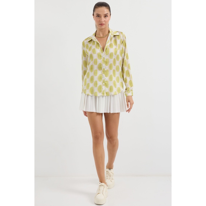 3964 Hafif Dökümlü Saten Gömlek - C.Sarı