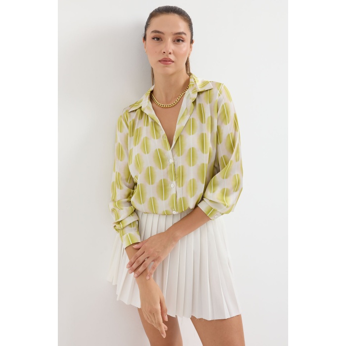 3964 Hafif Dökümlü Saten Gömlek - C.Sarı