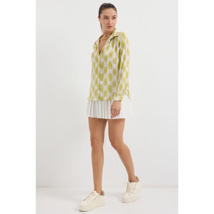 3964 Hafif Dökümlü Saten Gömlek - C.Sarı