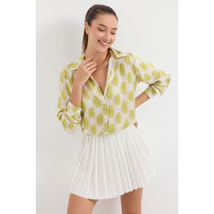 3964 Hafif Dökümlü Saten Gömlek - C.Sarı