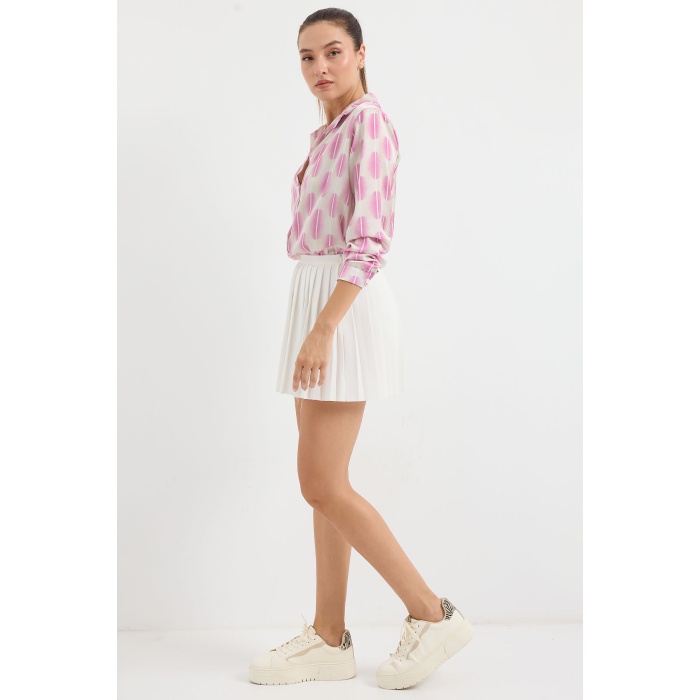 3964 Hafif Dökümlü Saten Gömlek - B.Pembe