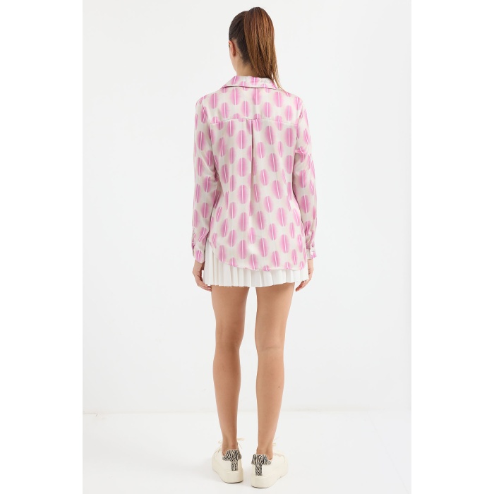 3964 Hafif Dökümlü Saten Gömlek - B.Pembe