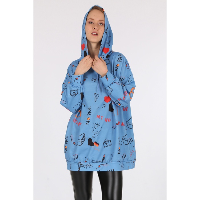 4289 Kapüşonlu Oversize Sweatshirt - İndigo