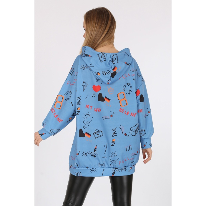 4289 Kapüşonlu Oversize Sweatshirt - İndigo