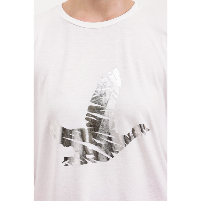 4317 Bisiklet Yaka Baskılı Tişört - Gümüş