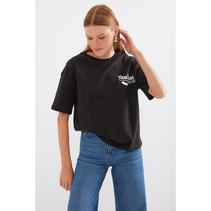 4318 Baskılı Basic Tişört - Siyah