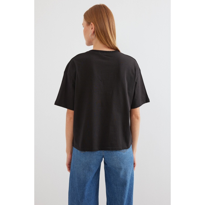 4318 Baskılı Basic Tişört - Siyah