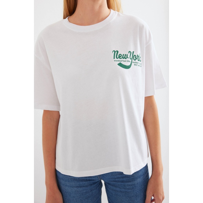 4318 Baskılı Basic Tişört - Beyaz