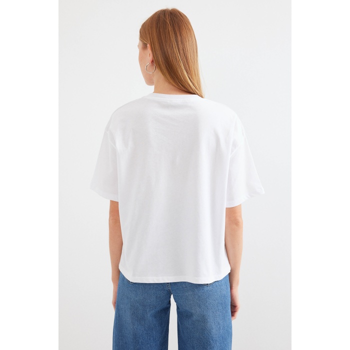 4318 Baskılı Basic Tişört - Beyaz