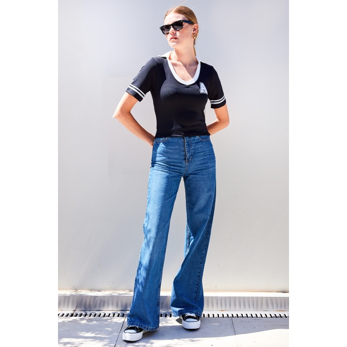 4320 Polo Yaka Basic Triko Bluz - Siyah