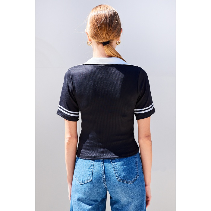 4320 Polo Yaka Basic Triko Bluz - Siyah