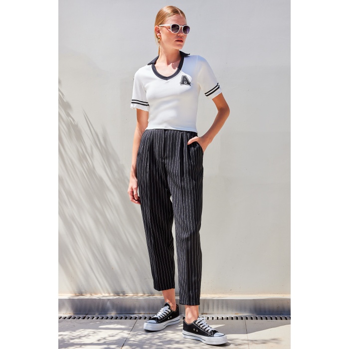 4320 Polo Yaka Basic Triko Bluz - Beyaz