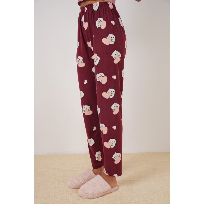 4323 Desenli Pijama Altı - Bordo