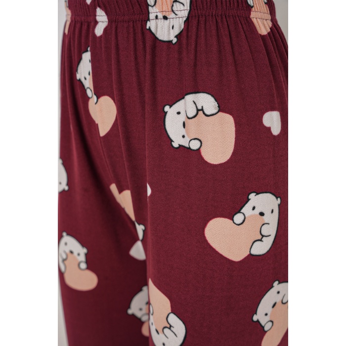 4323 Desenli Pijama Altı - Bordo