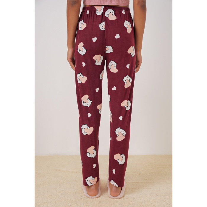 4323 Desenli Pijama Altı - Bordo