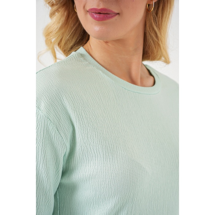 4332 Yanı Yırtmaçlı Örme Tişört - Mint