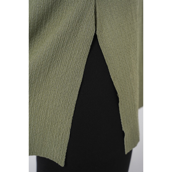 4332 Yanı Yırtmaçlı Örme Tişört - Çağla