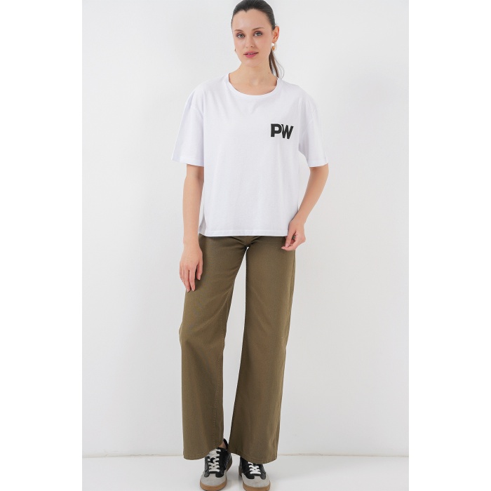 Kadın Baskılı Basic Tişört 4343 - Beyaz