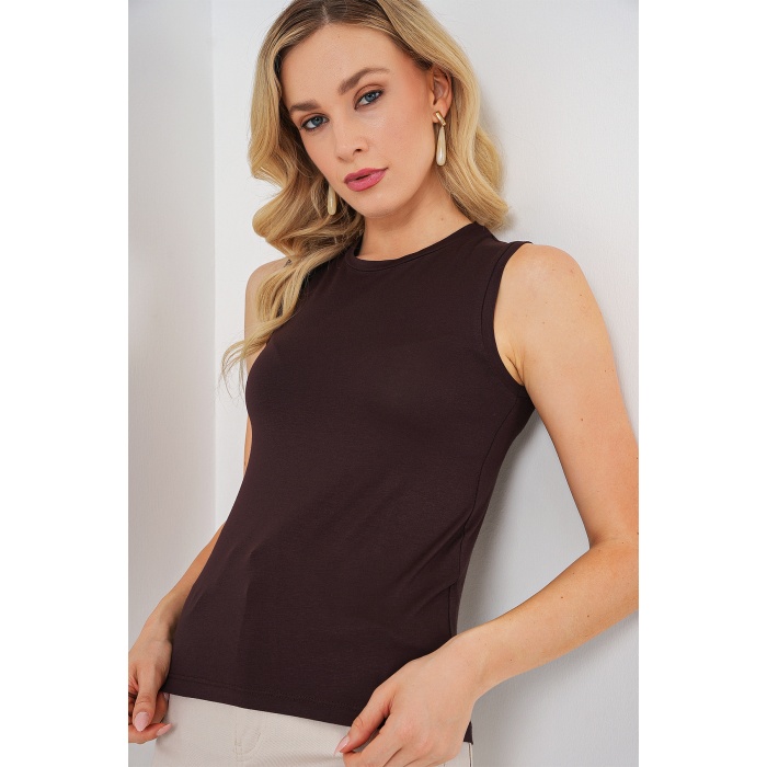 Kadın Kolsuz Body 4347 - Kahverengi