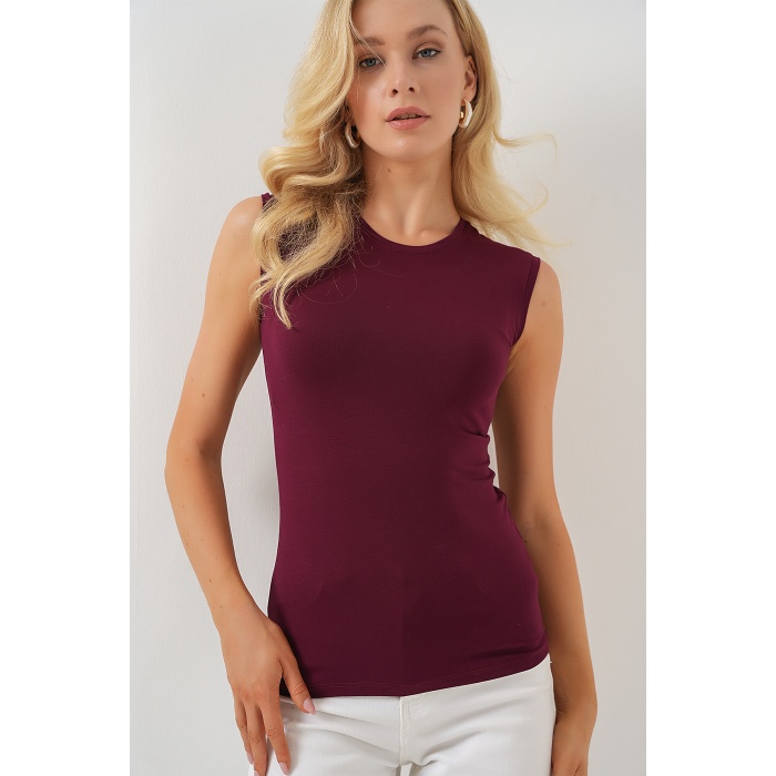 Kadın Kolsuz Body 4347 - Bordo