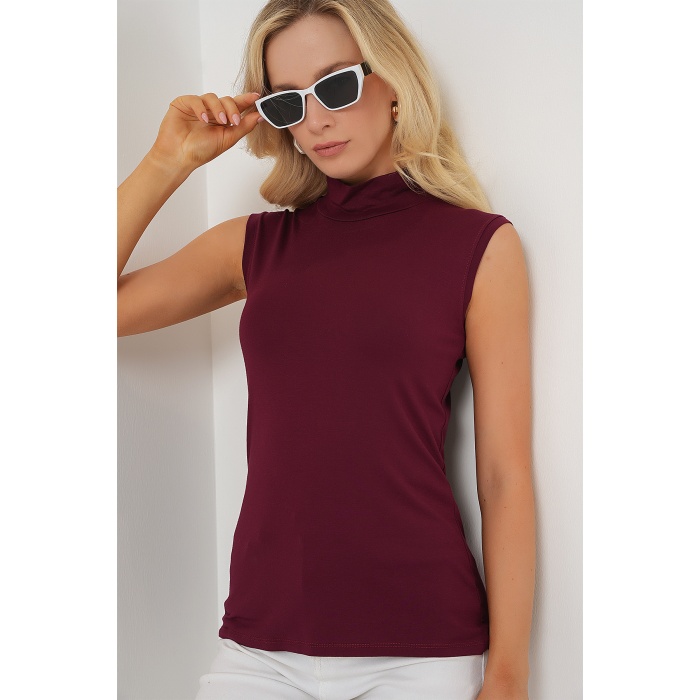 Kadın Kolsuz Body 4348 - Bordo