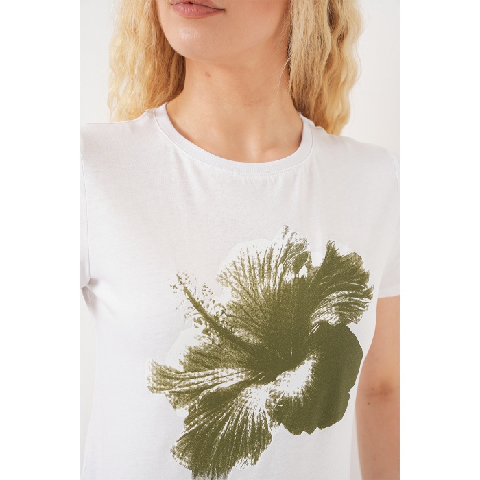 Kadın Baskılı Basic Tişört 4349 - Haki