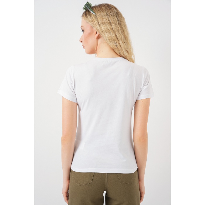 Kadın Baskılı Basic Tişört 4349 - Haki