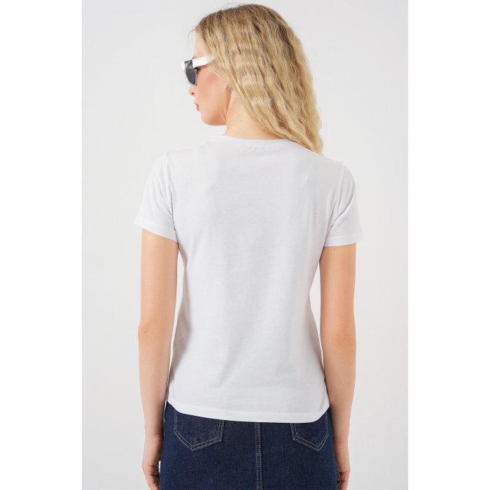 Kadın Baskılı Basic Tişört 4349 - Mürdüm