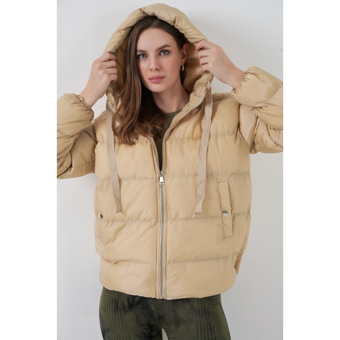 5117 Kapşonlu Şişme Mont - Vizon