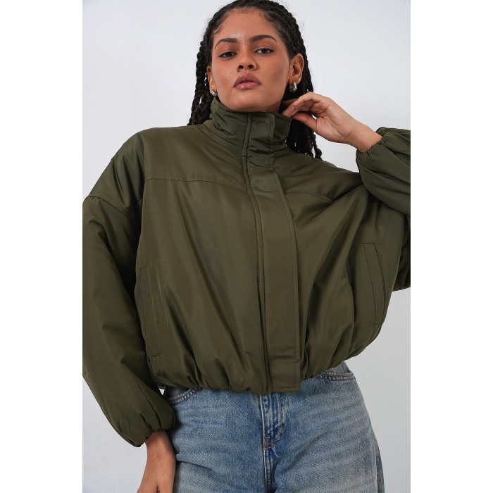 Kadın Oversize Bomber Şişme Mont 5124 - Haki