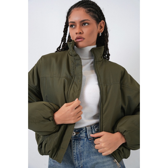 Kadın Oversize Bomber Şişme Mont 5124 - Haki