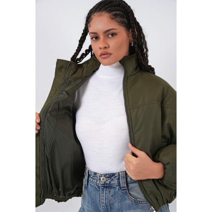 Kadın Oversize Bomber Şişme Mont 5124 - Haki