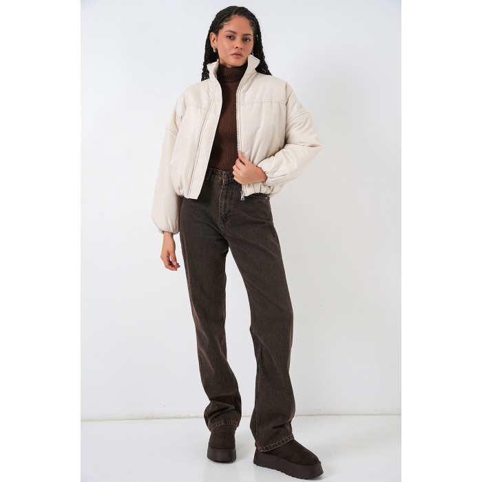 Kadın Oversize Bomber Şişme Mont 5124 - Ekru