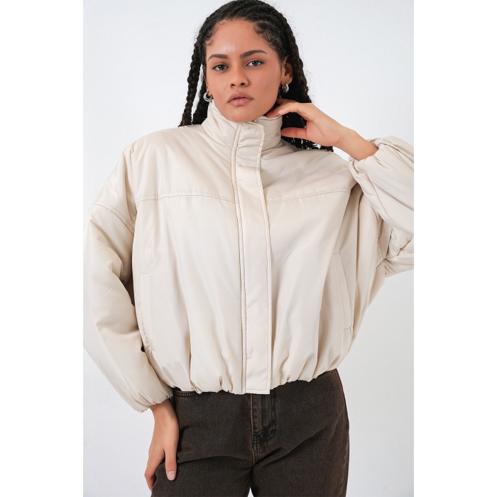 Kadın Oversize Bomber Şişme Mont 5124 - Ekru