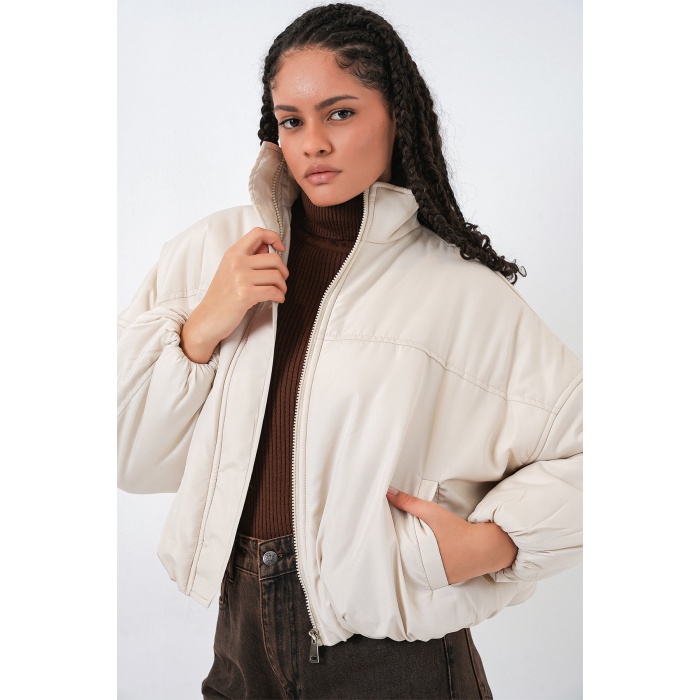 Kadın Oversize Bomber Şişme Mont 5124 - Ekru