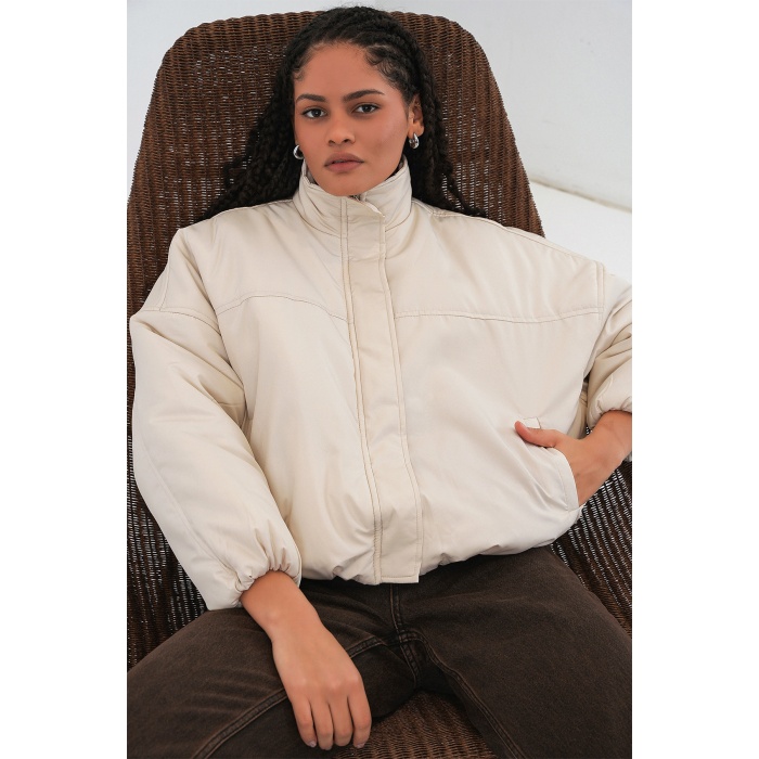 Kadın Oversize Bomber Şişme Mont 5124 - Ekru