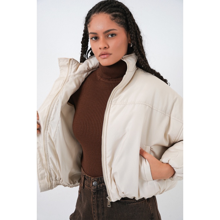 Kadın Oversize Bomber Şişme Mont 5124 - Ekru