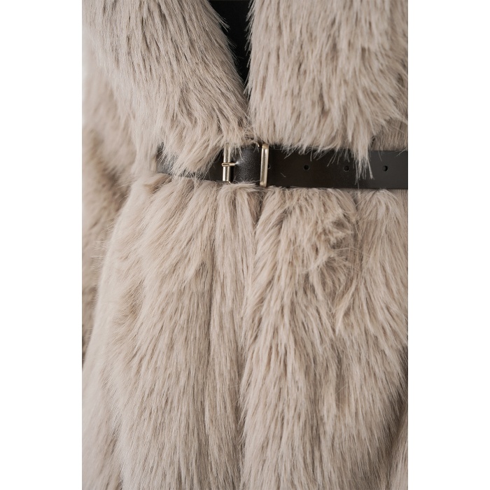 5186 Kruvaze Peluş Kürk Kaban - Krem