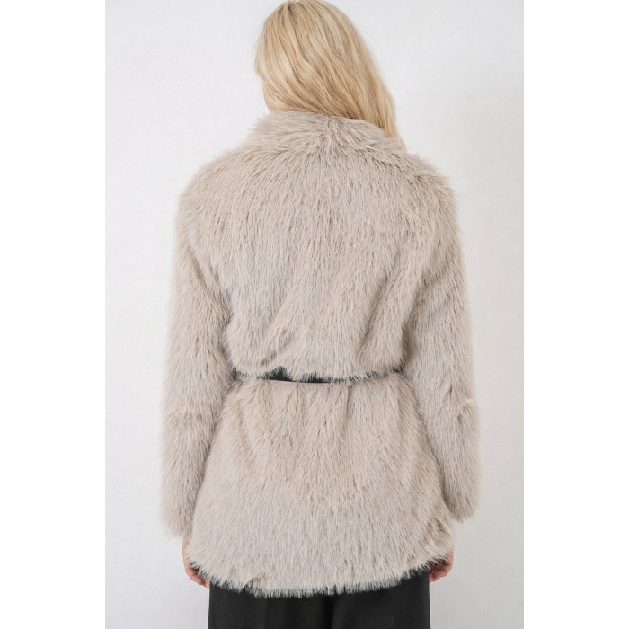 5186 Kruvaze Peluş Kürk Kaban - Krem