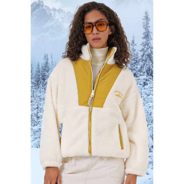 5194 Kadın Peluş Mont Ceket - Hardal