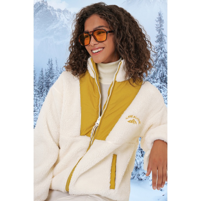 5194 Kadın Peluş Mont Ceket - Hardal